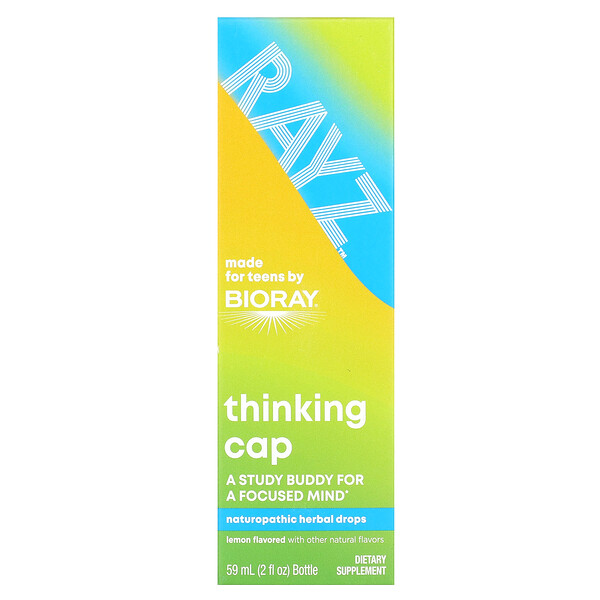 Rayz, Thinking Cap, натуропатические травяные капли, лимон, 2 жидкие унции (59 мл) Bioray