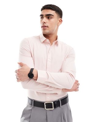 ASOS DESIGN slim shirt in micro check in pink ASOS DESIGN