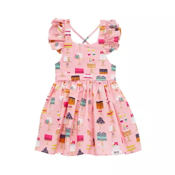 Маленькая девочка и усилитель; Платье для девочек с рюшами и принтом торта Worthy Threads