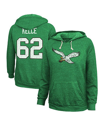 Женские нитки Jason Kelce Kelly Green, пуловер с капюшоном и именем и номером Philadelphia Eagles Tri-Blend Majestic