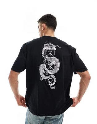 Черная оверсайз-футболка с сувенирным принтом дракона на спине ASOS DESIGN ASOS DESIGN