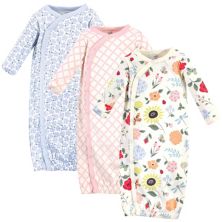 Touched by Nature Baby Girl Organic Cotton Side-Closure Snap Long-Sleeve Gowns 3pk, Flutter Garden Touched by Nature