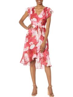 Шифоновое платье с запахом сбоку и цветочным принтом с каскадными оборками Adrianna Papell