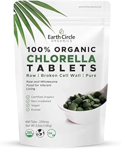 Organic Chlorella Tablets (Таблетки) | Kosher | Potent Supplement, All-Natural Chlorophyll, Green Algae superfood, Broken Cell Wall | High in Protein & Iron, no additives, Vegan - 400 Tablets Earth Circle Organics