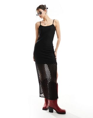 Гламурное платье макси черного цвета, связанное крючком. GLAMOROUS