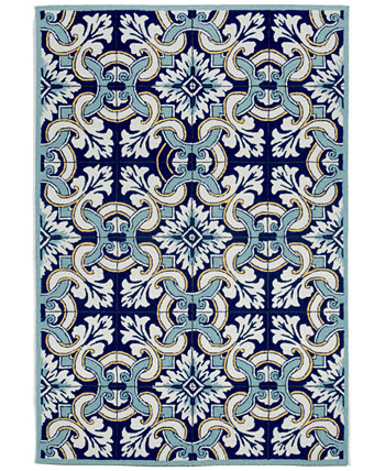 Ravella 2253 Цветочная плитка, синий, 2 x 8 футов, коврик для беговой дорожки для внутреннего/наружного использования Liora Manne