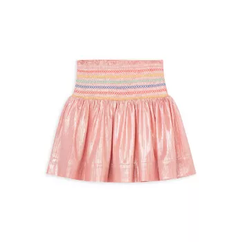 Little Girl's &amp; Girl's Shiny Faille Smocked Skirt PEEK