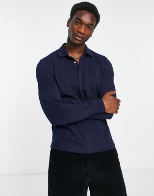Мужская рубашка-поло с длинным рукавом Lacoste в темно-синем цвете Lacoste