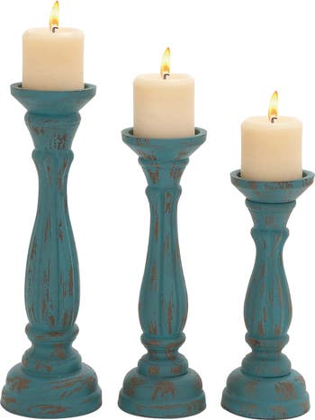 Blue Wood Candle Holder - Set of 3 Willow Row
