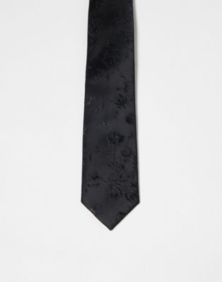 ASOS DESIGN satin slim tie with pattern in black ASOS DESIGN