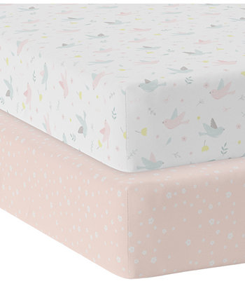 Простыни для кроватки из хлопкового трикотажа для маленьких девочек, упаковка из 2 шт. Living Textiles
