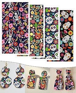 Puocaon Transfer Paper Polymer Clay - 4 Design 20 Pcs Day of the Dead Transfer Sheets for Polymer Clay Jewelry, Floral Guitar Skull Design Water Soluble Polymer Clay Transfer Sheets for Jewelry Making Puocaon