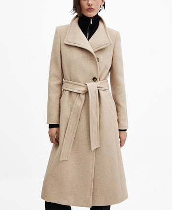 Женское шерстяное пальто с поясом MANGO