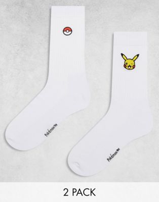 Комплект из двух белых носков с вышивкой покемонов ASOS DESIGN ASOS DESIGN