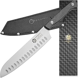 KESSAKU 8-Inch Santoku Knife - Senshi Series - Forged Japanese AUS-8 High Carbon Stainless Steel - Carbon Fiber G10 Handle with Sheath KESSAKU