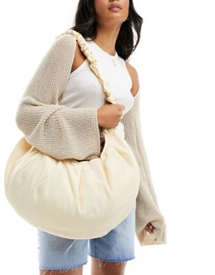 Glamorous ruched nylon oversized shoulder bag in off white GLAMOROUS