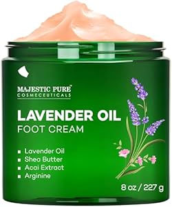 Majestic Pure Lavender Oil Foot Cream, Warming Cream - Calluses, Dry Cracked Feet, Hands, Heels, Elbow, Nails, and Knees - Softens & Moisturizes Skin - 8 oz Majestic Pure