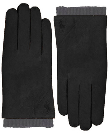 Мужские кожаные перчатки с вязаными манжетами Polo Ralph Lauren