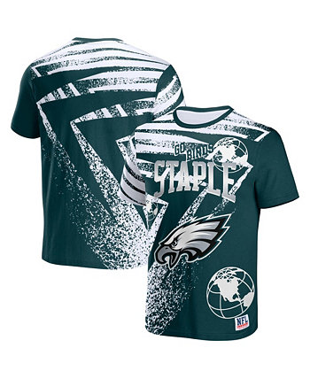 Men's NFL X Staple Green Philadelphia Eagles Team Slogan All Over Print Short Sleeve T-shirt NFL Properties