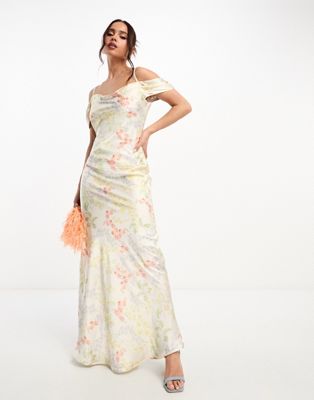 Атласное платье макси цвета слоновой кости с цветочным принтом Hope & Ivy Hope & Ivy