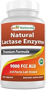 Best Naturals Lactose Intolerance Relief Tablets (Таблетки) with Natural Lactase Enzyme, Fast Acting High Potency Lactase, 9000 FCC ALU, 90 Count Best Naturals