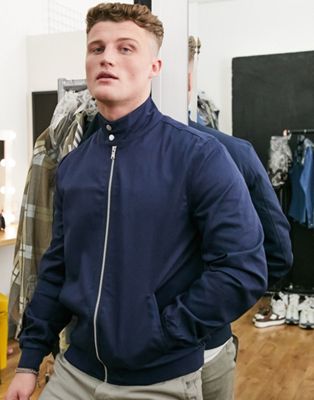 ASOS DESIGN harrington jacket with funnel neck in navy