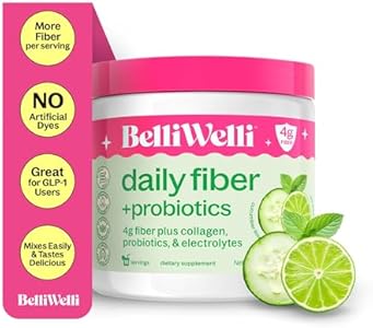 Daily Fiber Supplement with Added Collagen, Probiotics and Electrolytes | Supports Digestive Health and Regularity | Cucumber Lime Mint | 16 Servings (Порции) Belli Welli