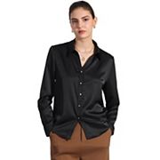 Women's Work Office Shirt V Neck Button Down Long Sleeve Chiffon Blouse Top Allegra K