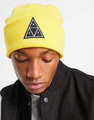 Желтая шапка-бини с тройными треугольными манжетами HUF Essentials HUF