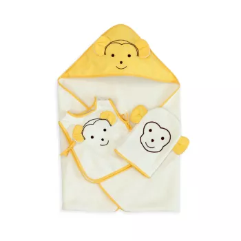Детское трехсекционное полотенце с капюшоном Playful Monkey, перчатка для ванны и усилитель; Комплект фартуков нагрудников Timo & Violet