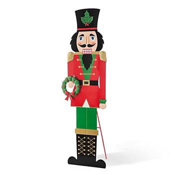 Glitzhome 60”h Metal Christmas Soldier Nutcracker Porch Decor With Wreath Glitzhome