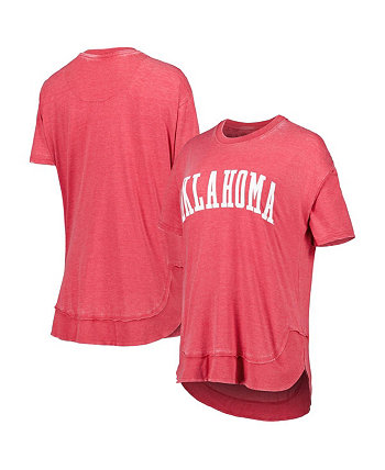 Женская малиновая футболка-пончо с эффектом потертости Oklahomaooners Arch Pressbox