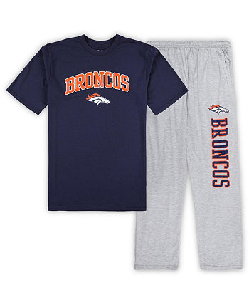 Мужской комплект для сна темно-синего, серо-хизерового цвета Denver Broncos Big and Tall и пижамных штанов Concepts Sport
