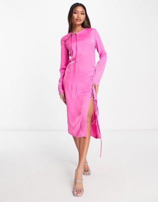 Ярко-розовое платье миди с вырезами Lola May Lola May