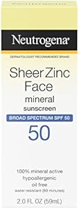 Neutrogena Sheer Zinc Oxide Mineral Sunscreen Stick with Vitamin E, Broad Spectrum SPF 50+ & UVA/UVB Protection, Water Resistant & Residue-Free Application, Paraben-Free, Dye-Free, 1.5 oz Neutrogena