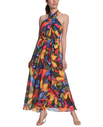 Женское макси-платье с цветочным принтом и завязками на шее и завязками спереди London Times