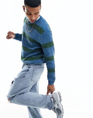 Свободный вязаный свитер из синели в синюю полоску ASOS DESIGN ASOS DESIGN