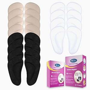 Correct Position Arch Support Shoe Insoles for Flat Feet, Gel Arch Inserts for Plantar Fasciitis, Adhesive Arch Pad for Relieve Pressure and Feet Pain- 12 Pairs (4 Clear 4 Black 4 Beige) Correct-Position