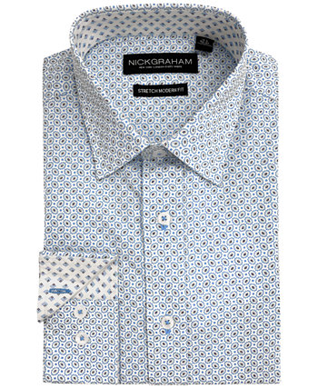 Мужская классическая рубашка с геометрическим принтом и эластичным платком Modern-Fit Nick Graham