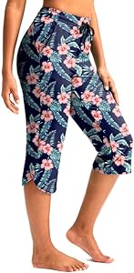 Pudolla Women's Swim Capris 18" Quick Dry UPF50+ Swimsuit Pants Long Board Shorts for Women with Pockets Pudolla