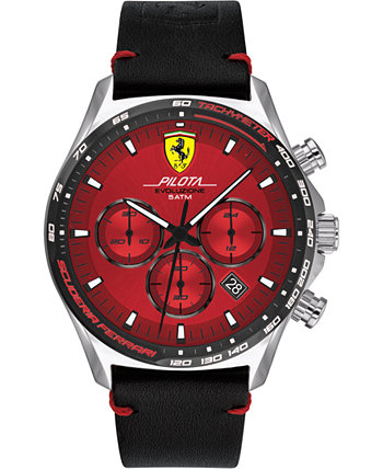 Мужские часы Pilota Evo с черным кожаным ремешком 44 мм Ferrari