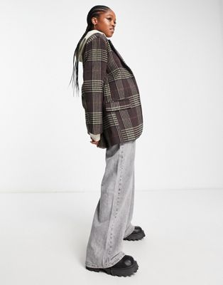 Пальто-блейзер из смесовой шерсти Weekday Luciana в коричневую клетку Weekday