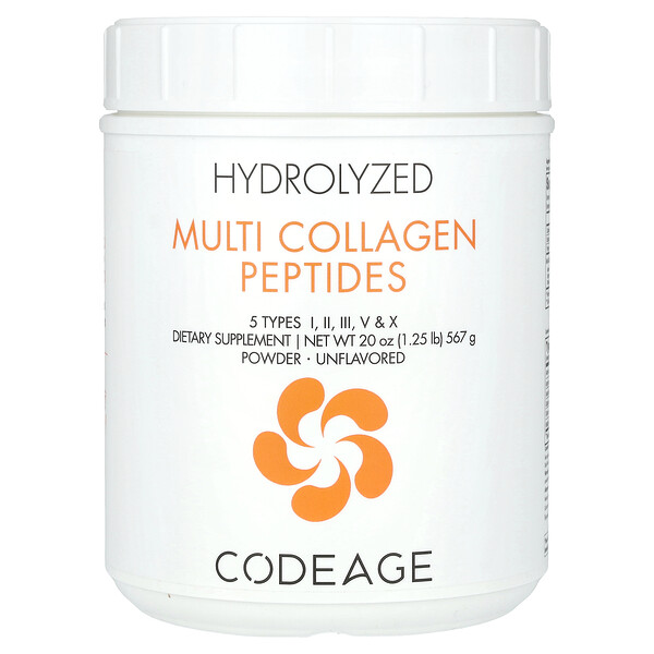 Гидролизованный мультиколлаген, 5 типов I, II, III, V, X - Порошок, без вкуса - 567 г - Codeage Codeage