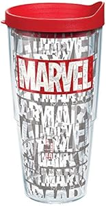 Tervis Marvel Logo Made in USA Double Walled Insulated Tumbler Travel Cup Keeps Drinks Cold & Hot, 24oz, Classic Tervis