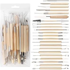 UUSYCUN 11PCS Wooden Clay Tool Set, Double-Head Ceramic Modeling Tool, Pottery Sculpting Tools for Carving, Molding, Cutting, Trimming, Pottery Wheel, Crafting Supplies, Beginners, Adults, Students UUSYCUN