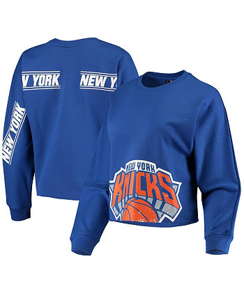Женская синяя укороченная футболка с длинным рукавом New York Knicks FISLL