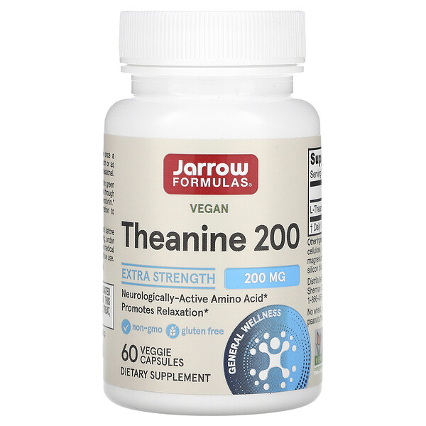 Теанин 200, 200 мг, 60 вегетарианских капсул Jarrow Formulas