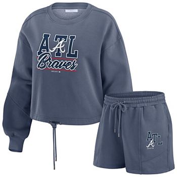 Women's WEAR by Erin Andrews  Navy Atlanta Braves Washed Fleece Sweatshirt & Shorts Lounge Set WEAR by Erin Andrews