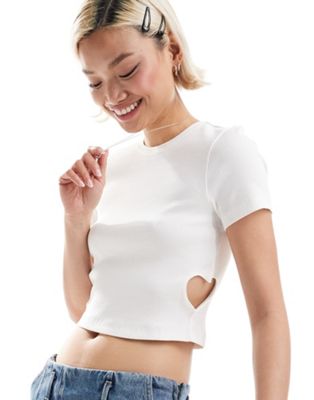 Only ribbed top with open heart detail in white  ONLY