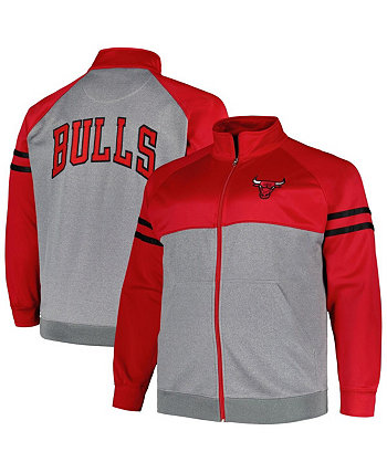 Мужская фирменная красная, серо-хизеровая спортивная куртка Chicago Bulls с большой и высокой полоской реглан и молнией во всю длину Fanatics